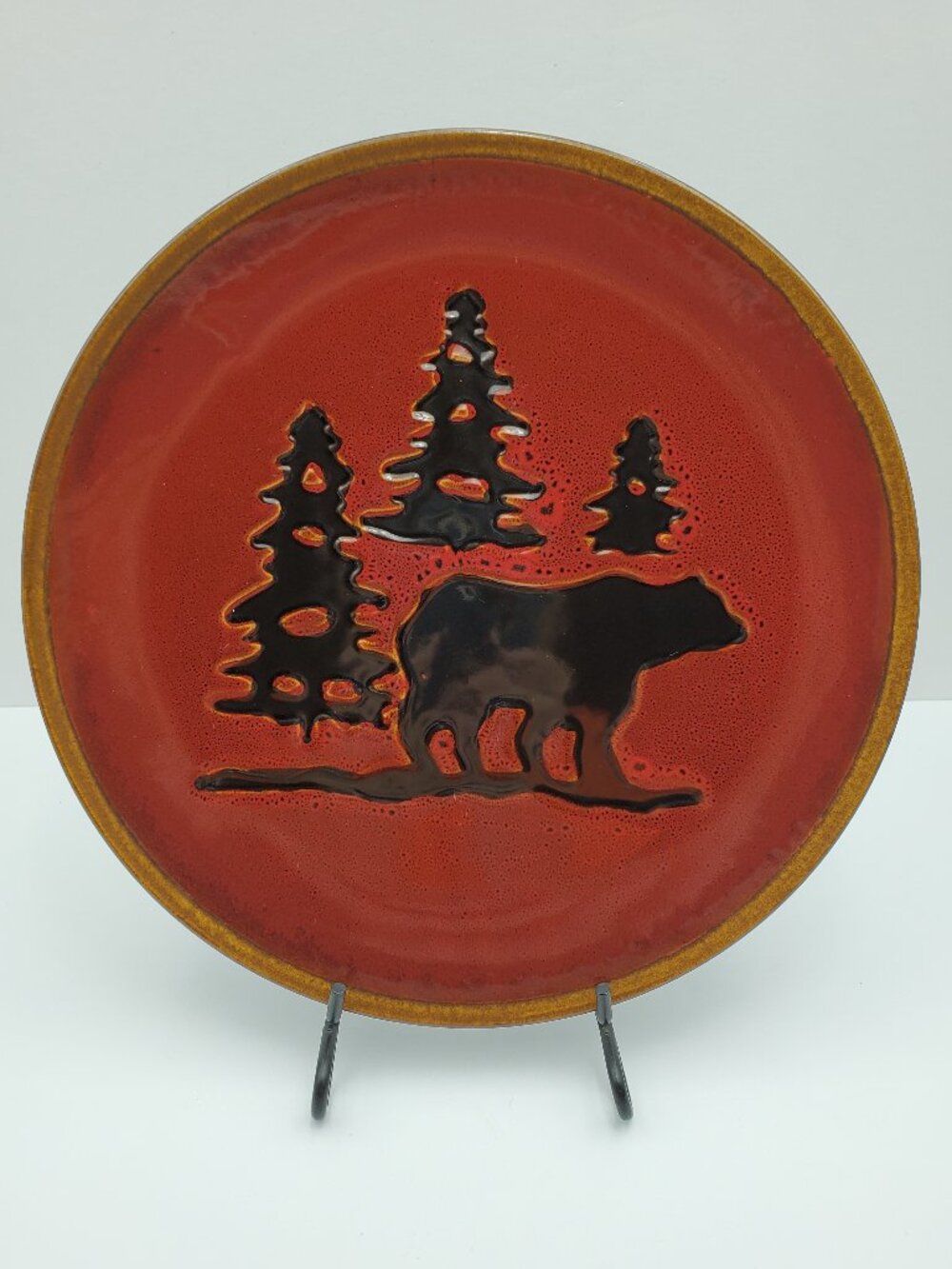 Homestudio Woodland Bear Pine Tree Dark Red Dinner Plate Kohl's Collection Plate